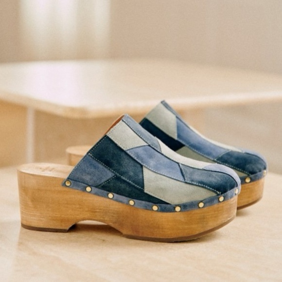 Sezane Shoes - [🌟 PRICE FIRM] SEZANE x Sea NY Davia Clogs Denim Blue Suede Leather Patchwork